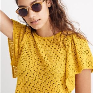 NWT MADEWELL Texture & Thread Mustard Flutter Sleeve Eyelet Mustard Top Small